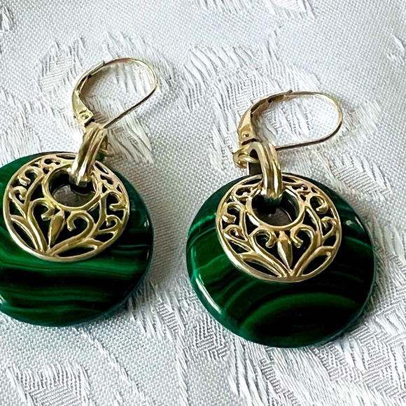Malachite Silver Earrings Leverback Whitney Kelly - Picture 1 of 5